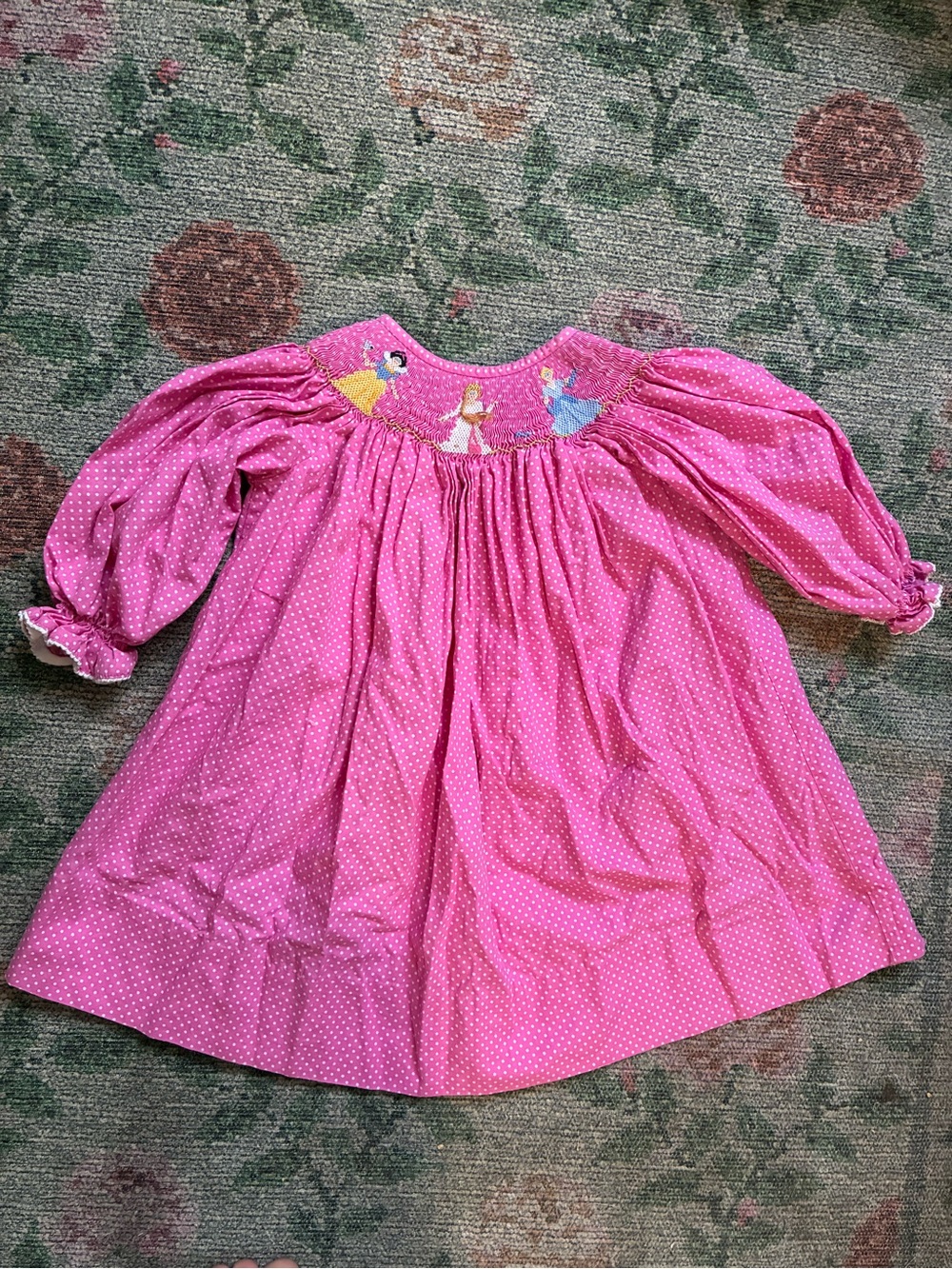 Vive la fete smocked pink polka dot Disney princess dress  18 months 💘